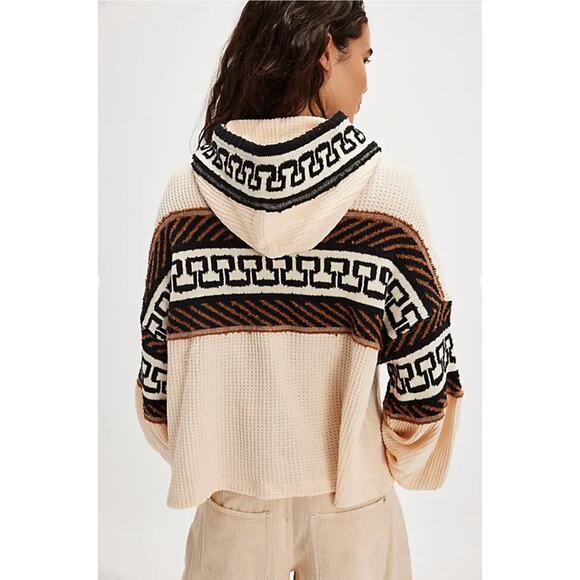 Free People Cardiff Waffle Knit Hoodie Pullover Top Size Medium - Picture 11 of 11